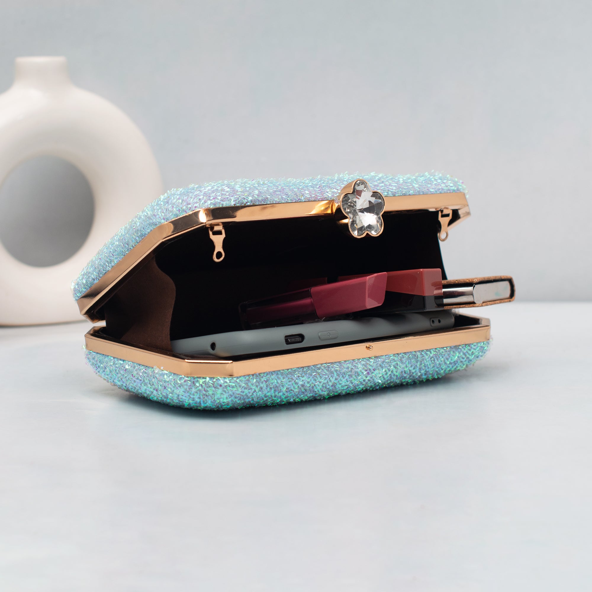 Artklim Blue Sparkle Embroidery Clutch