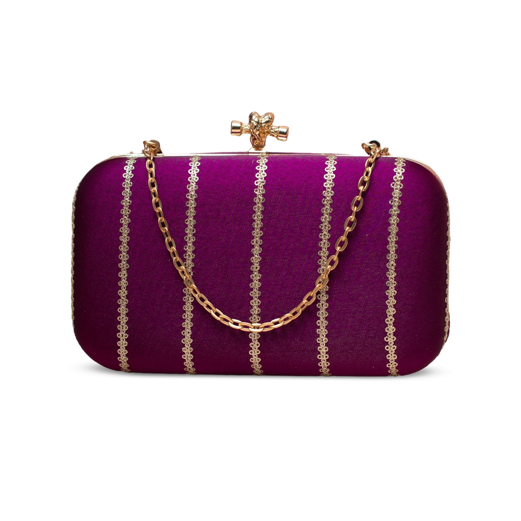 Artklim Velvet Violet Gold-Detail Embroidered Clutch