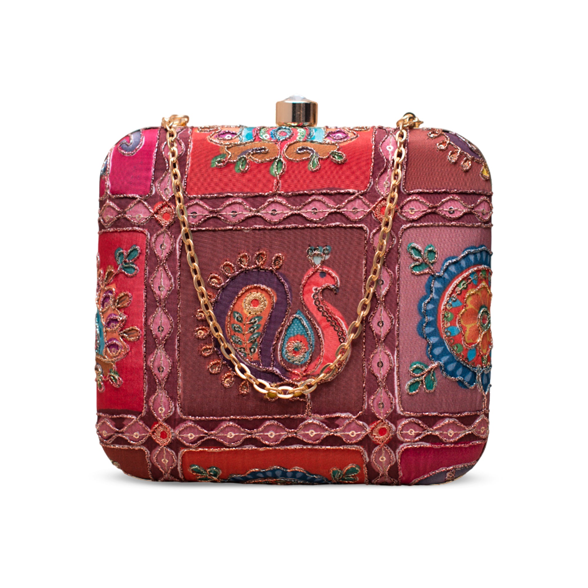 Artklim Royal Red Heritage Peacock Embroidered Clutch