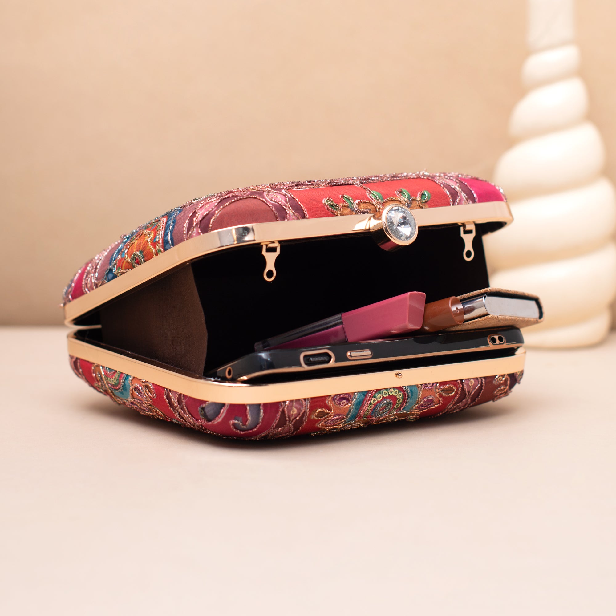 Artklim Royal Red Heritage Peacock Embroidered Clutch