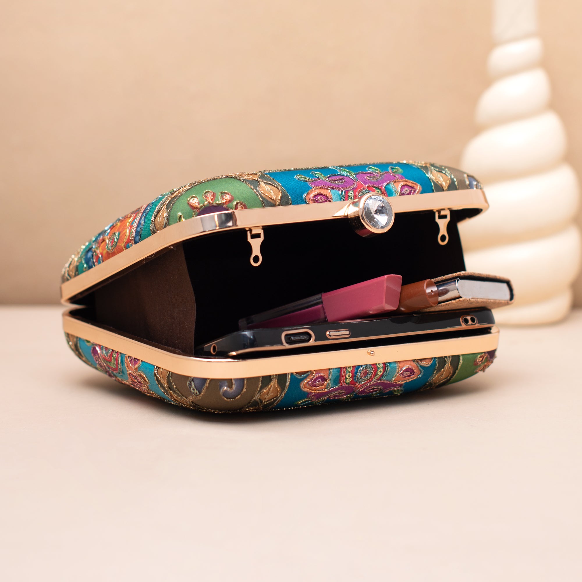 Artklim Royal Green Heritage Peacock Embroidered Clutch