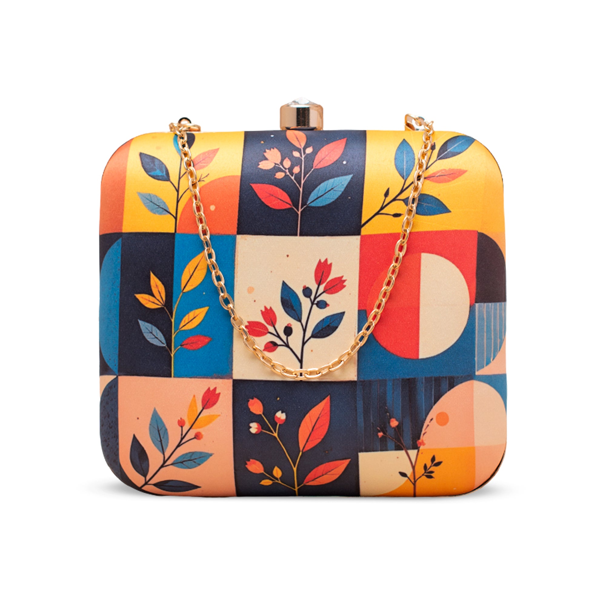 Artklim Color Block Leaf Pattern Portrait Clutch