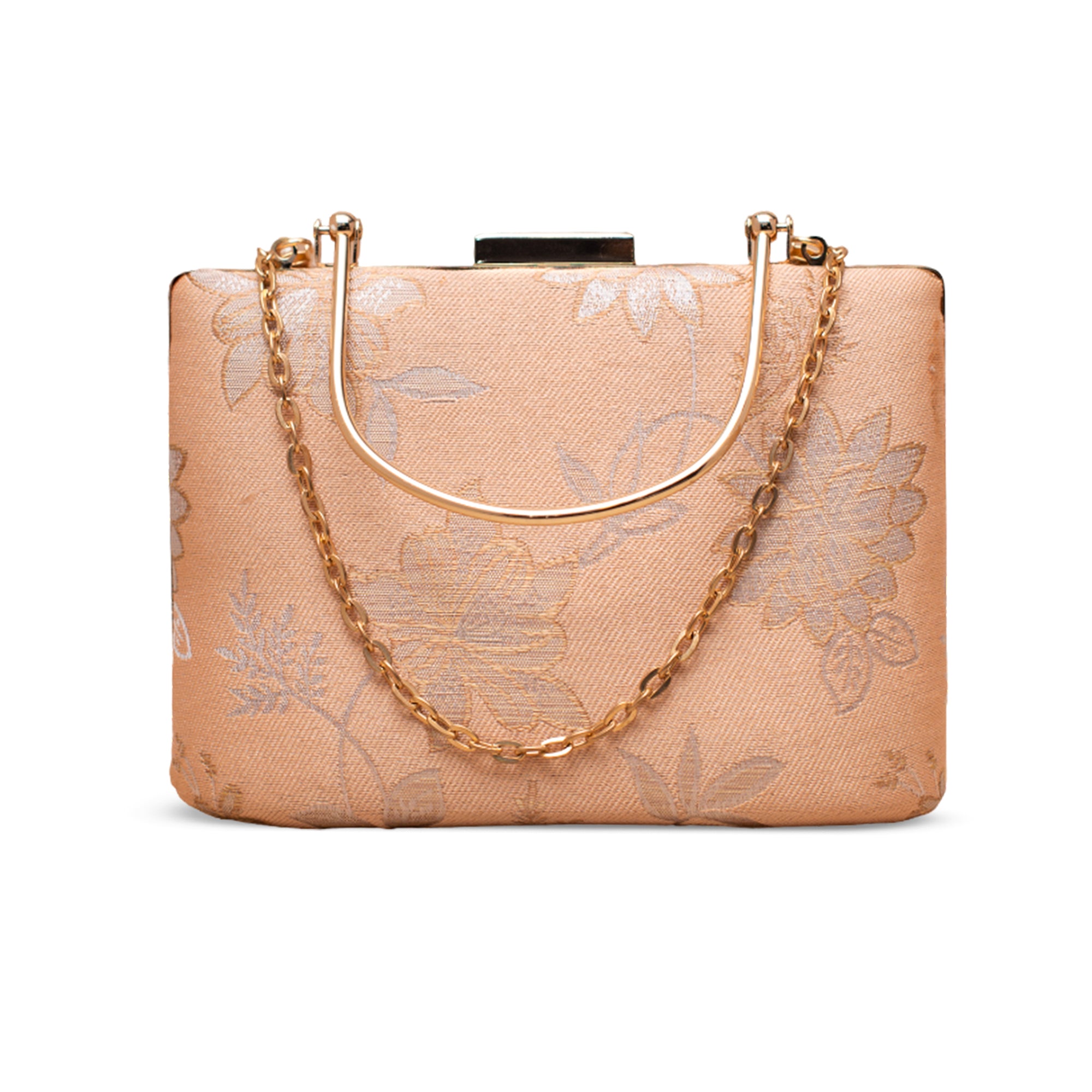 Artklim Soft Champagne Gold Floral Embroidered Clutch