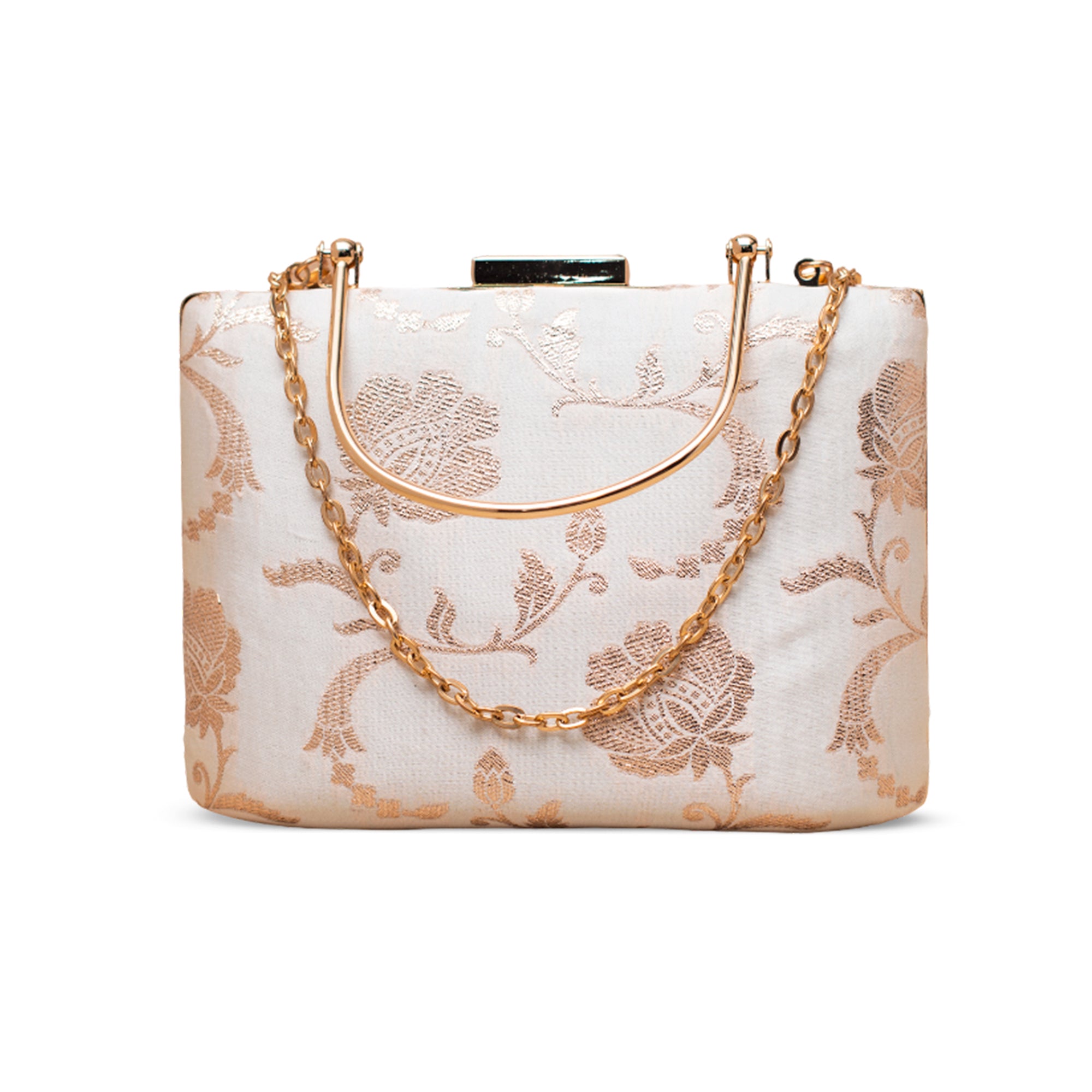 Artklim Ivory White Gold Embroidered Clutch