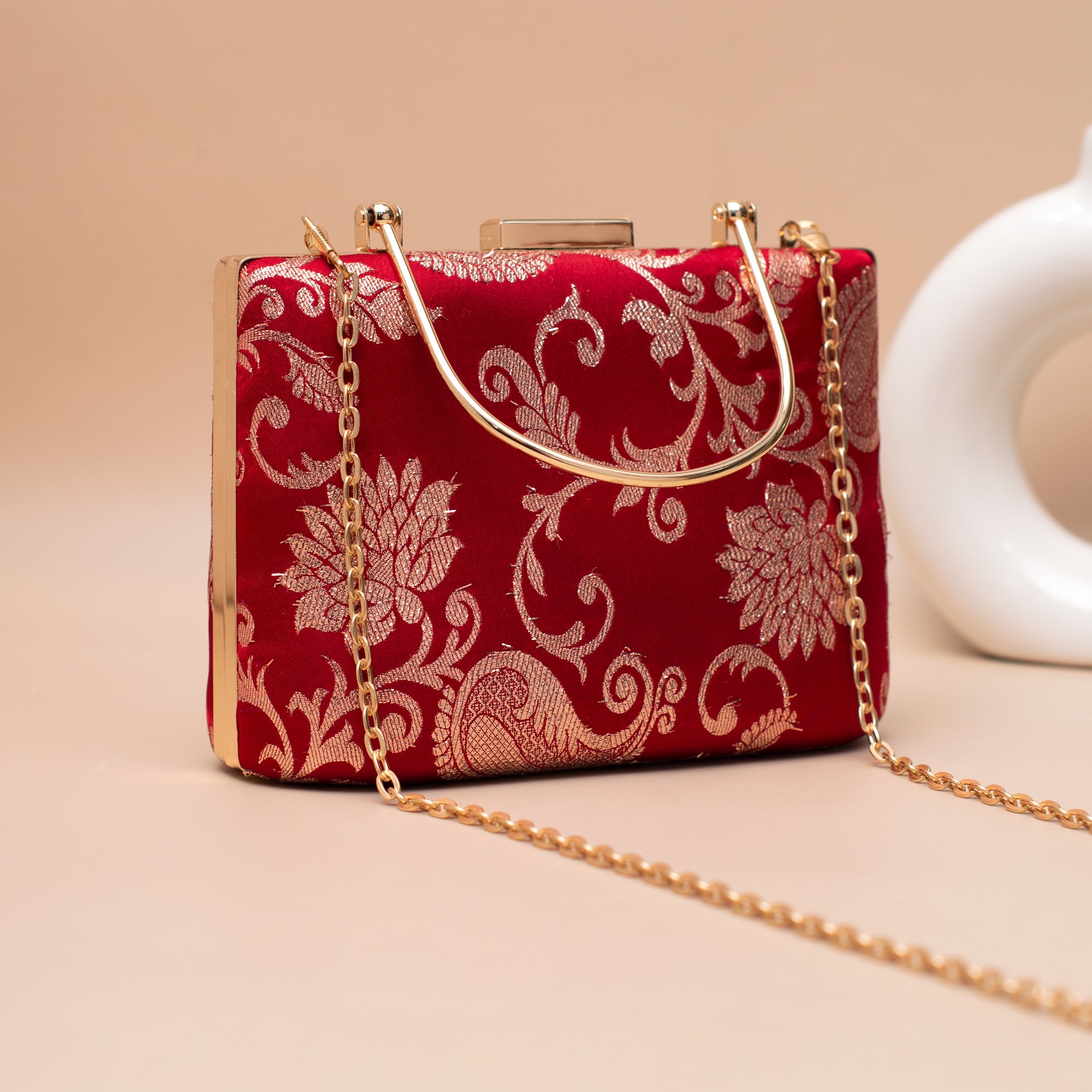 Artklim Royal Red Paisley Embroidered Clutch
