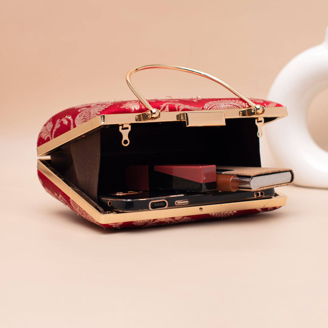 Artklim Royal Red Paisley Embroidered Clutch