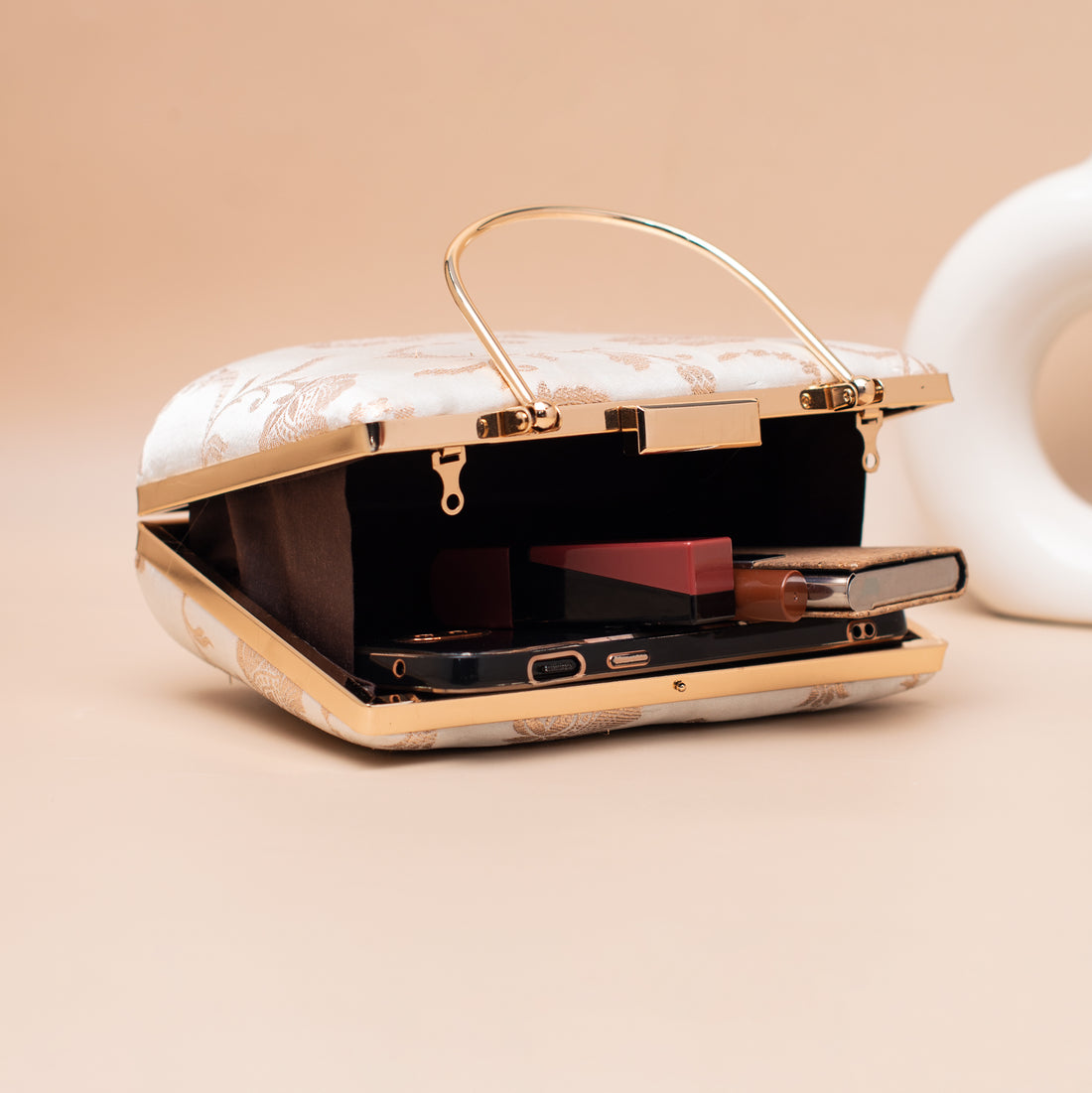 Artklim Ivory White Gold Embroidered Clutch