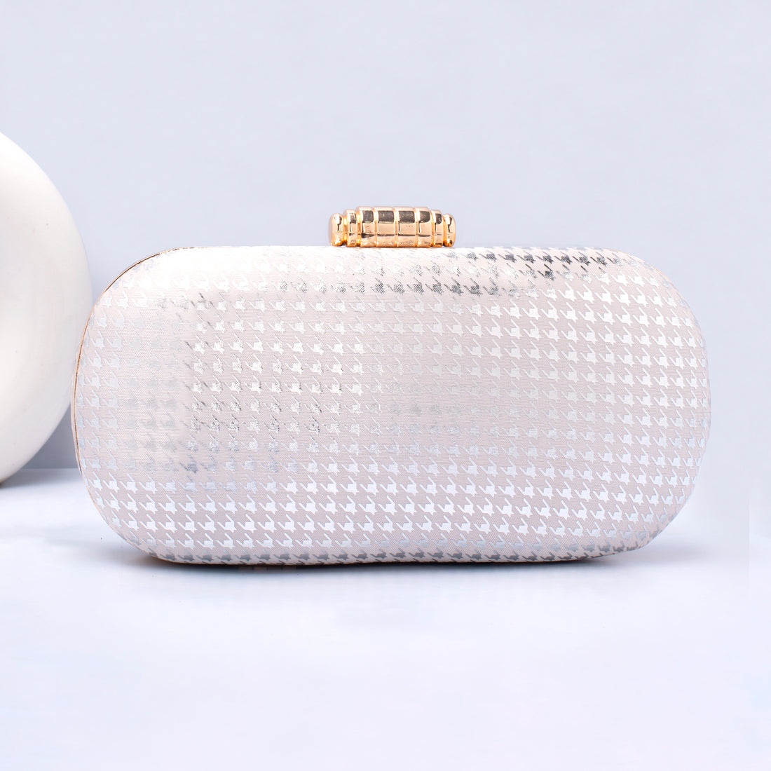 Artklim Silver Based Shiny Fabric Capsule Clutch