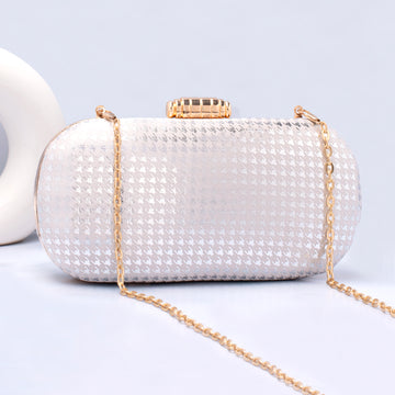 Artklim Silver Based Shiny Fabric Capsule Clutch
