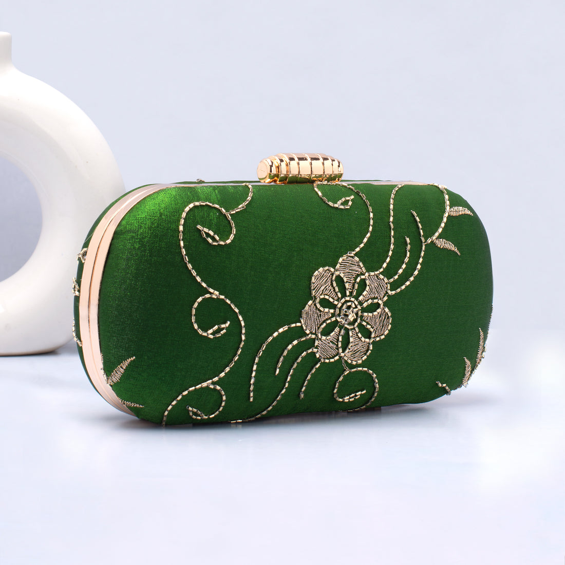 Artklim Green Floral Embroidered Clutch 