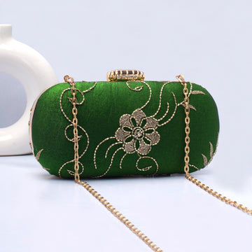 Artklim Green Floral Embroidered Clutch 