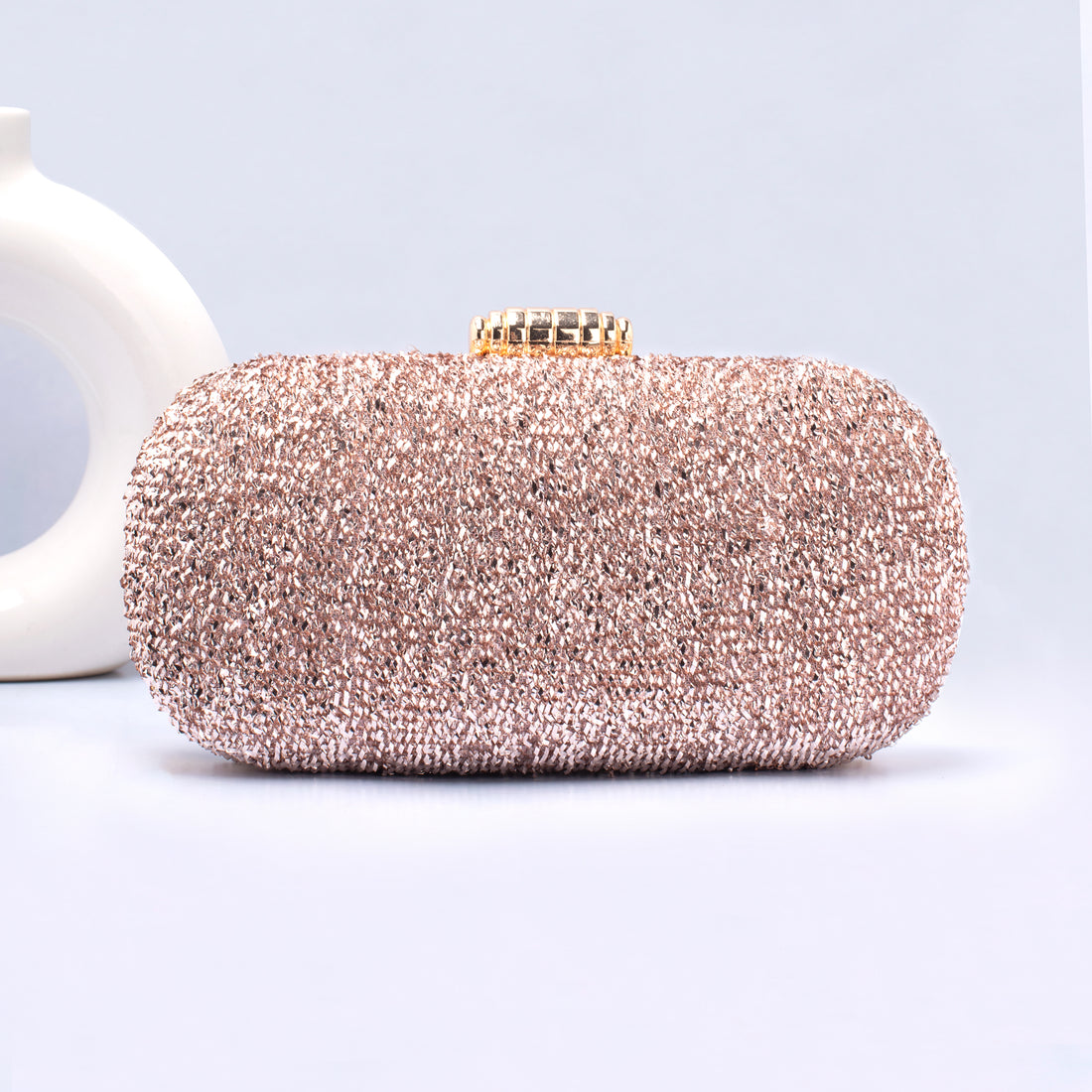 Artklim Light Brown Based Shimmery Fabric Capsule Clutch