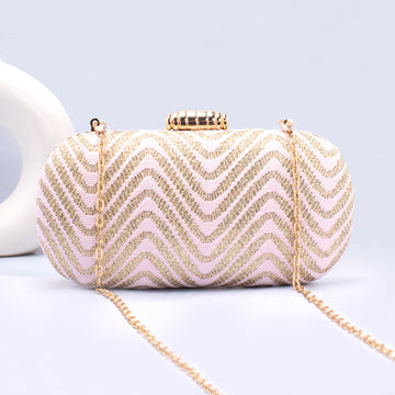 Artklim Light Pink Based Golden Sequins Embroidery Capsule Clutch