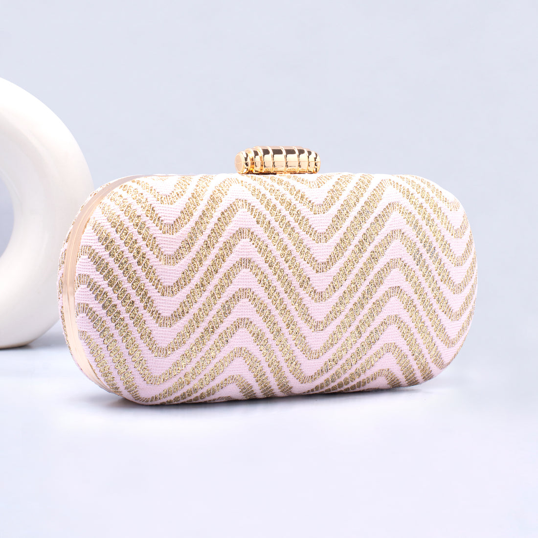 Artklim Light Pink Based Golden Sequins Embroidery Capsule Clutch