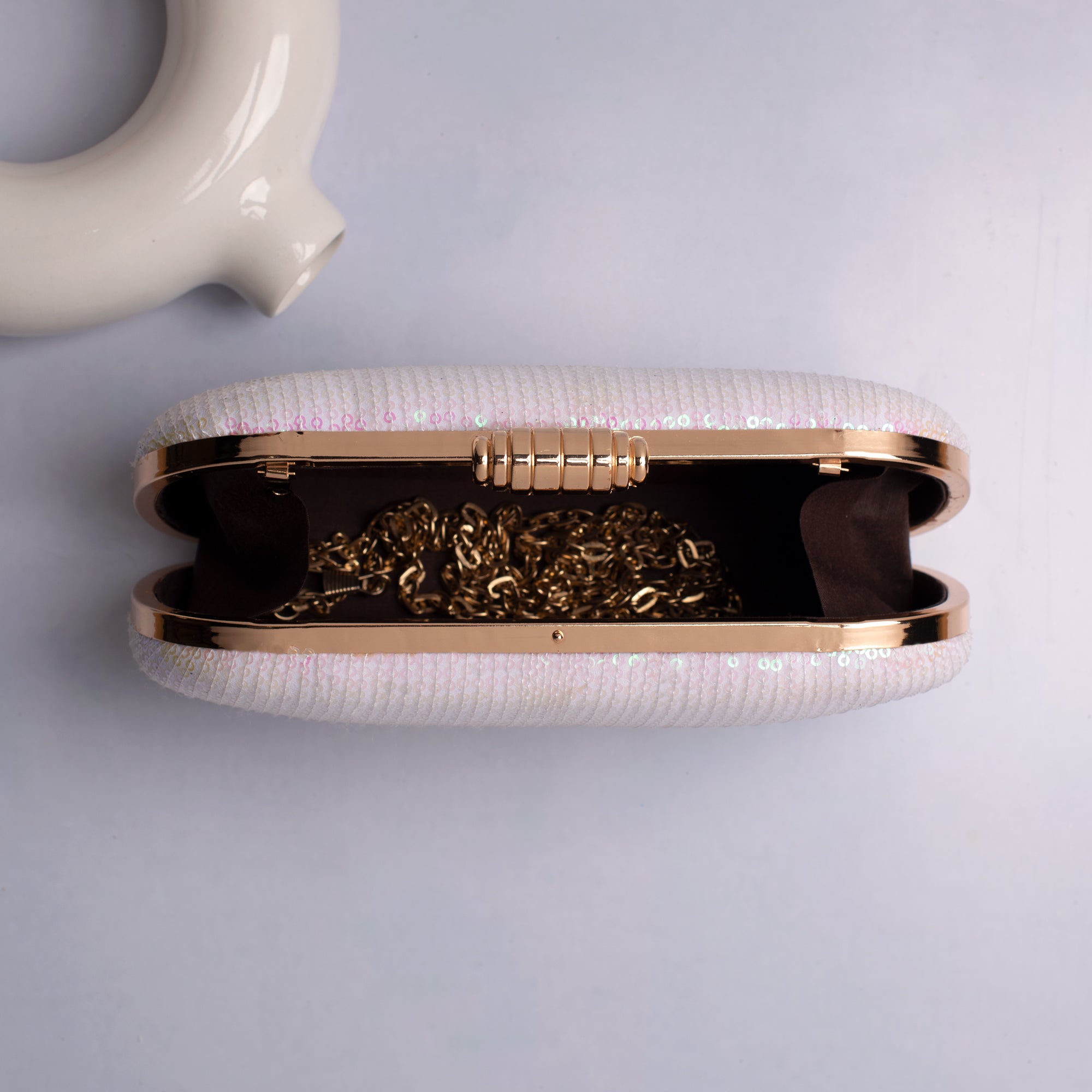 Artklim White Based Multicolored Sequins Embroidery Capsule Clutch