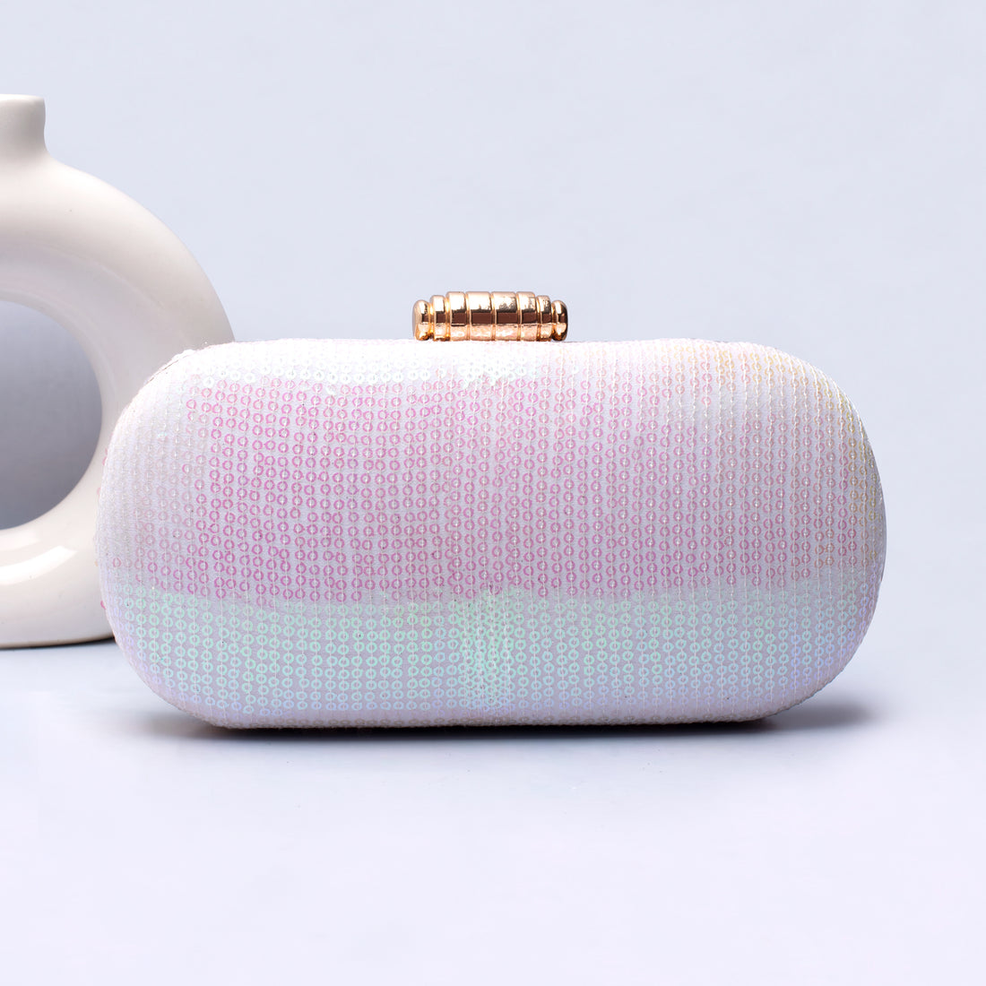 Artklim White Based Multicolored Sequins Embroidery Capsule Clutch