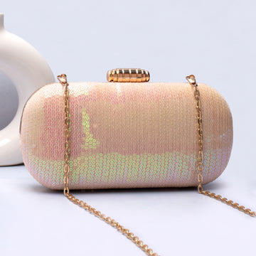 Artklim Beige Based Sequins Fabric Capsule Clutch