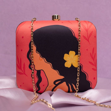 Artklim Girl With Yellow Flower Portrait Printed Clutch