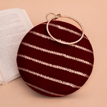 Artklim Maroon Based Golden Sequins Embroidery Clutch