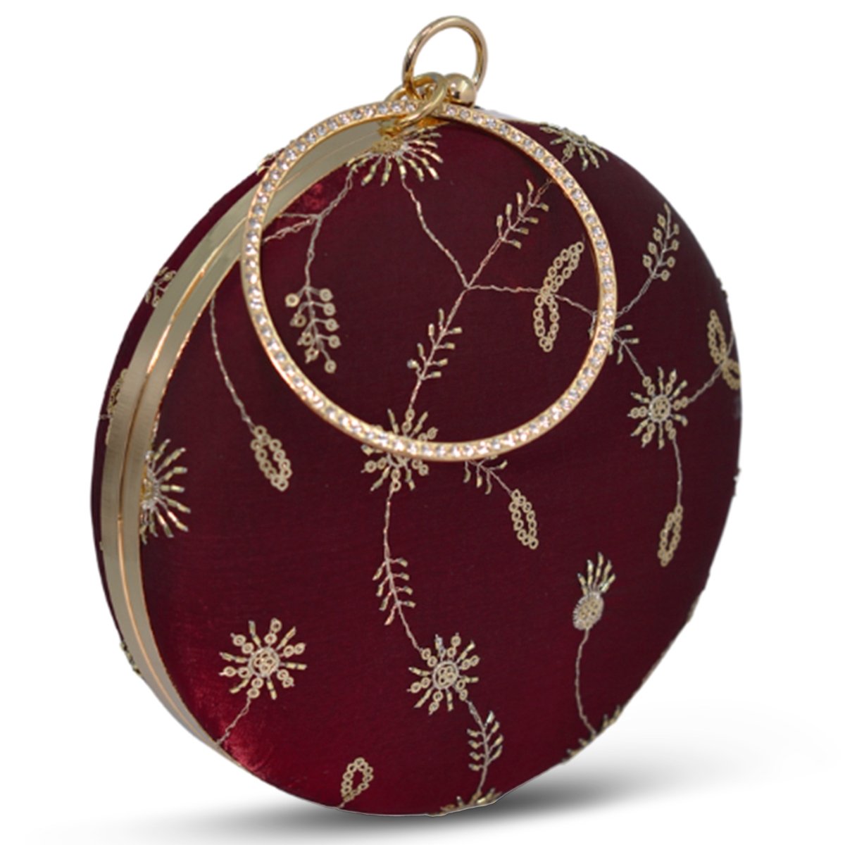 Artklim Maroon Base Golden Sequins Embroidery Clutch