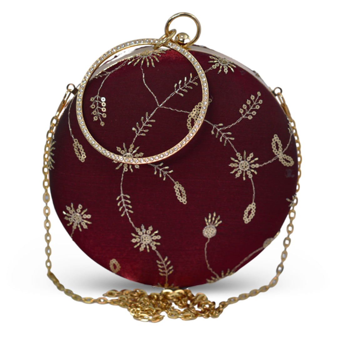 Artklim Maroon Based Golden Sequins Embroidery Clutch