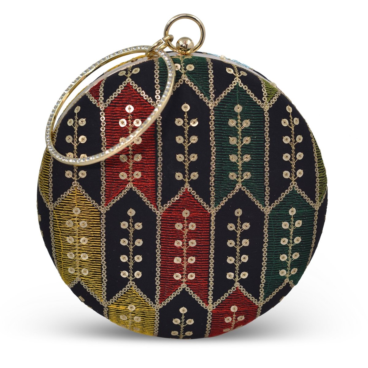 Artklim Black Based Multicolored Thread Embroidery Clutch