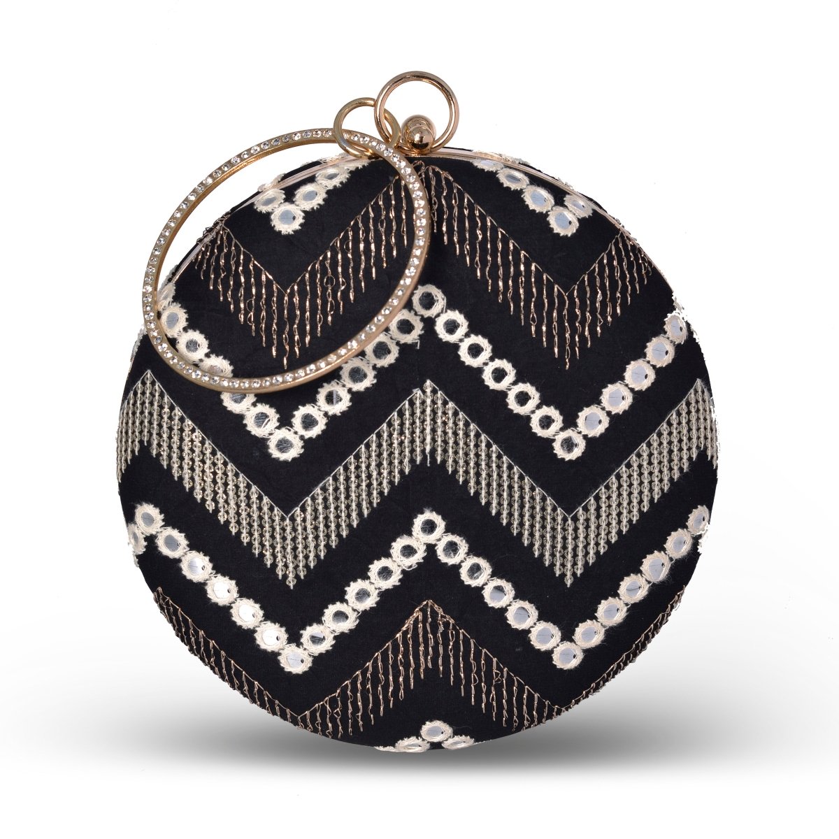 Artklim Black Base White Thread And Sequins Embroidery Clutch