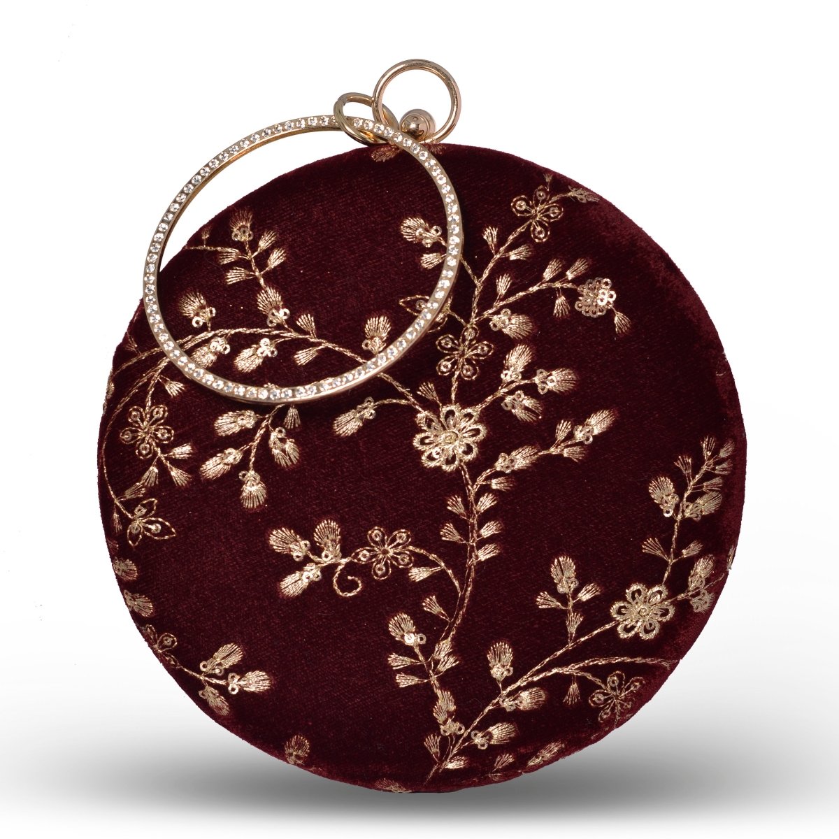 Artklim Maroon Base Golden Sequins And Thread Embroidery Clutch