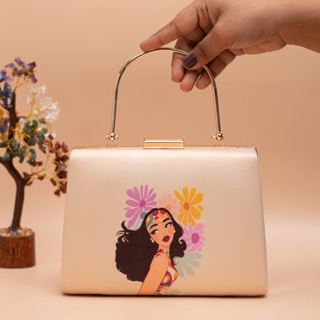 Artklim Multicolored Flowers With Girl Printed Clutch