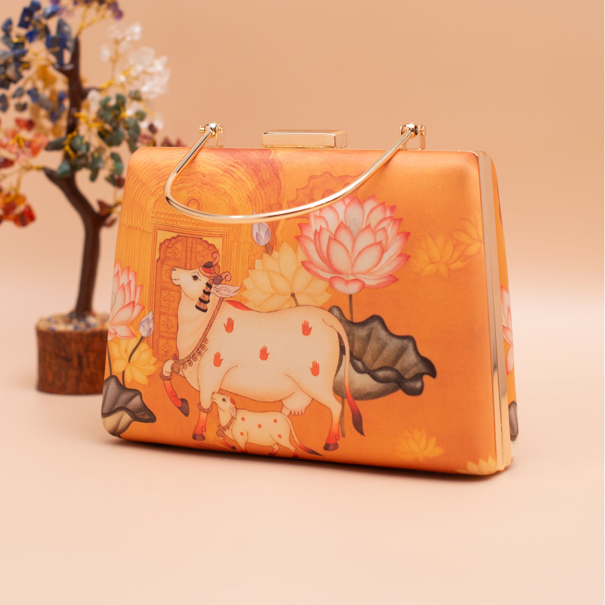 Artklim Divine Cow Lotus Hand Printed Clutch