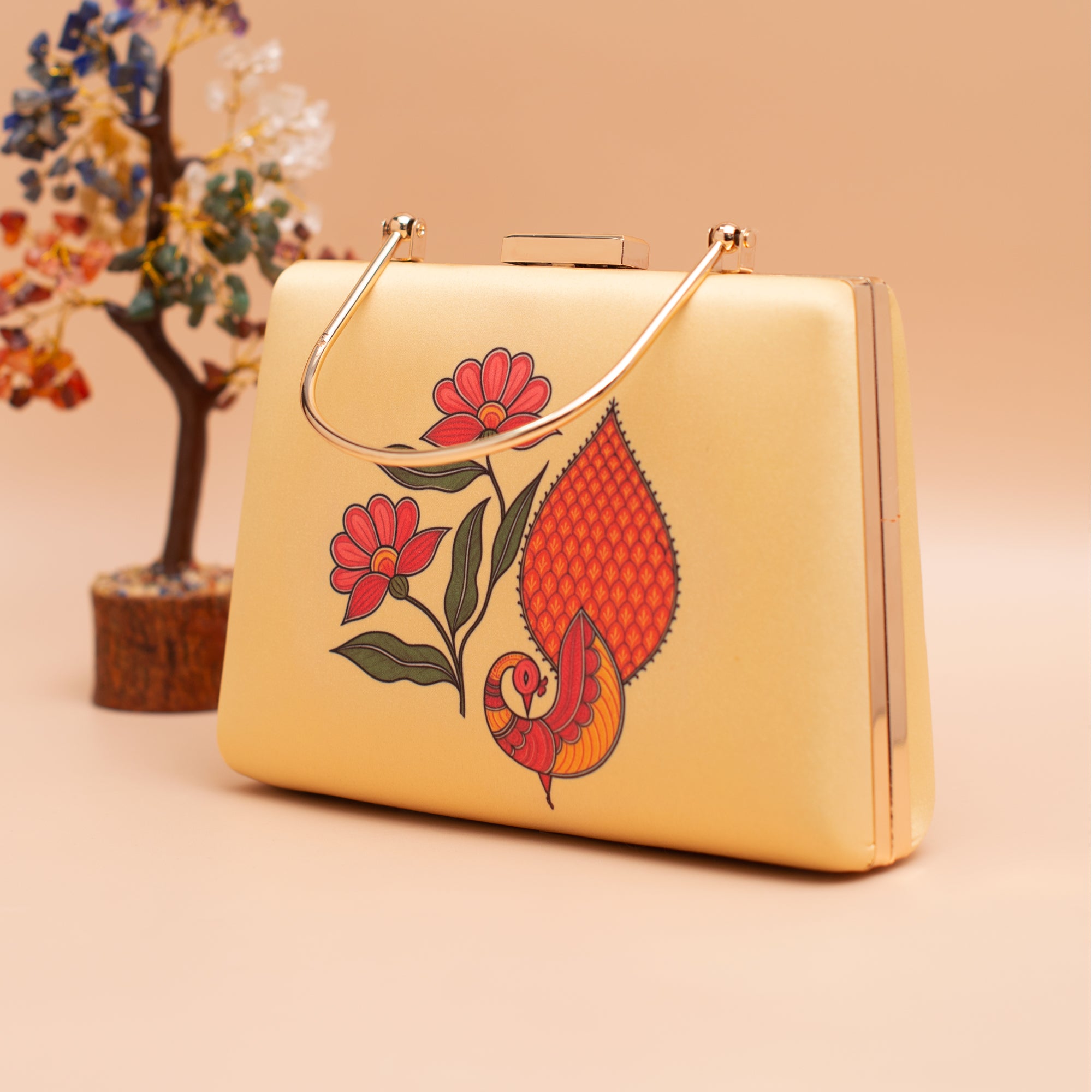 Artklim Madhubani Peacock Printed Clutch