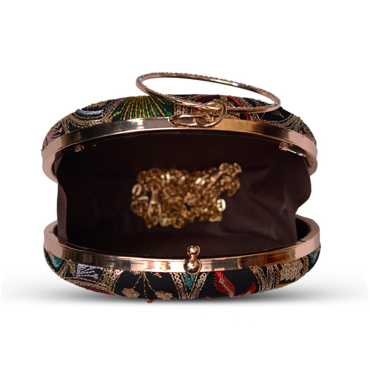 Artklim Black Based Multicolored Thread And Sequins Embroidery Clutch