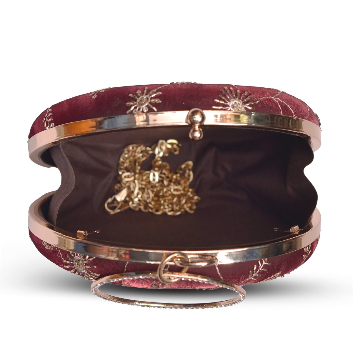 Artklim Maroon Base Golden Sequins Embroidery Clutch