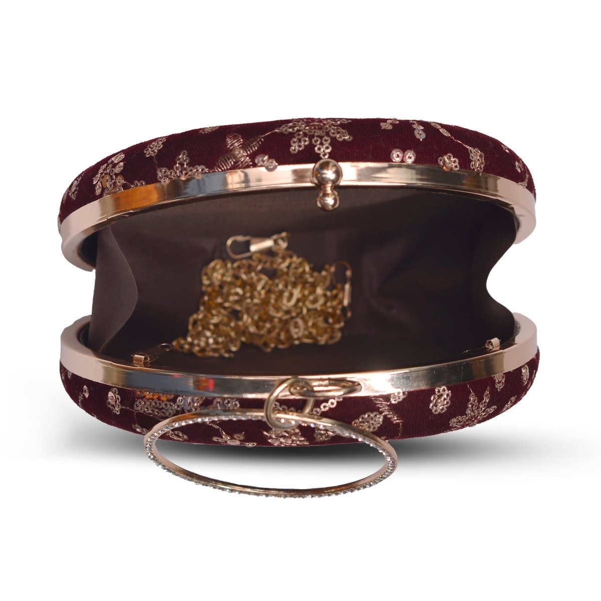 Artklim Maroon Based Sequins Floral Embrodiery Clutch