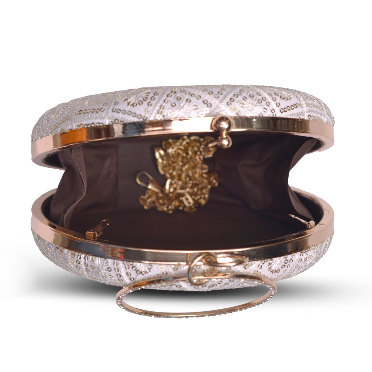 Artklim White Base Sequins And Thread Embroidery Clutch