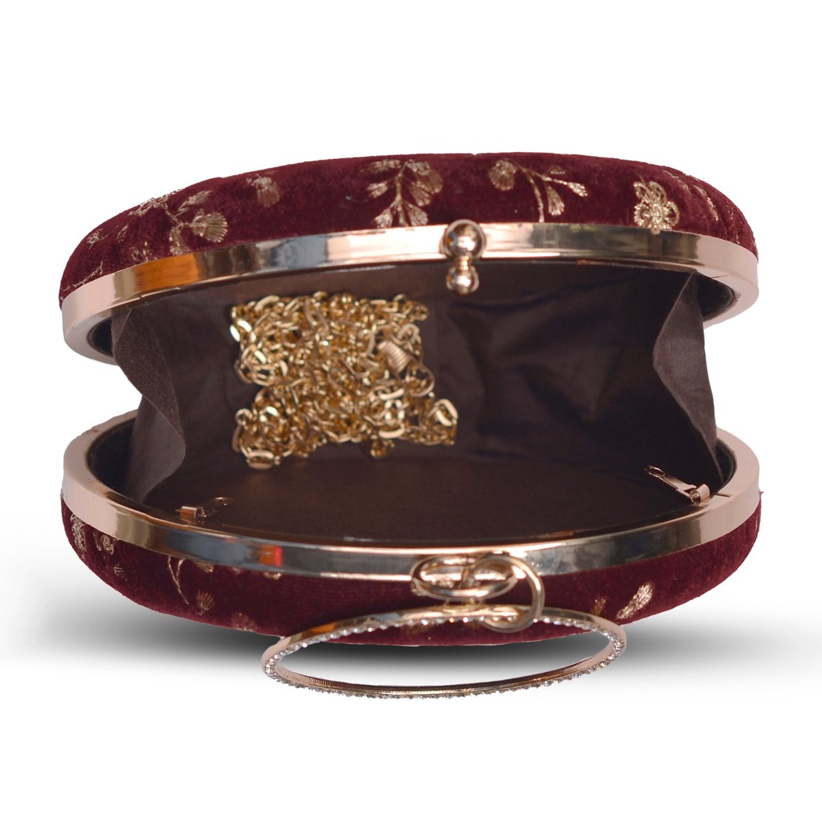 Artklim Maroon Base Golden Sequins And Thread Embroidery Clutch
