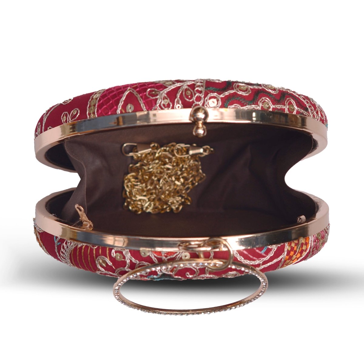 Artklim Deep Red Base Mutlicolored Threadwork Embroidery Clutch