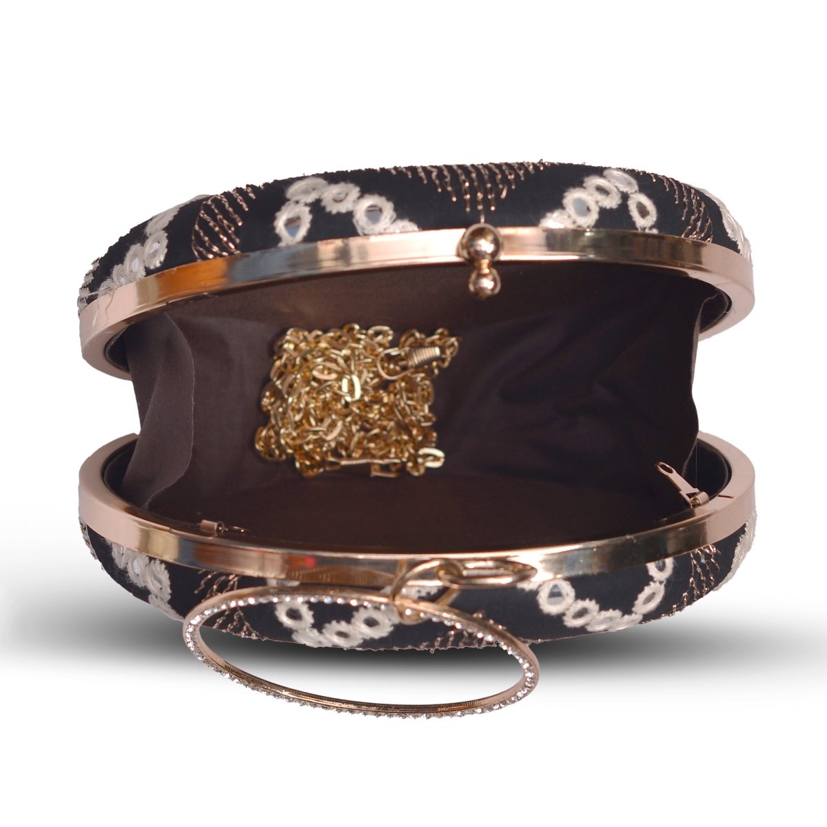 Artklim Black Base White Thread And Sequins Embroidery Clutch