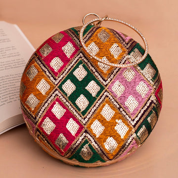 Artklim Mutlicolored Threadwork And Sequins Embroidery Clutch