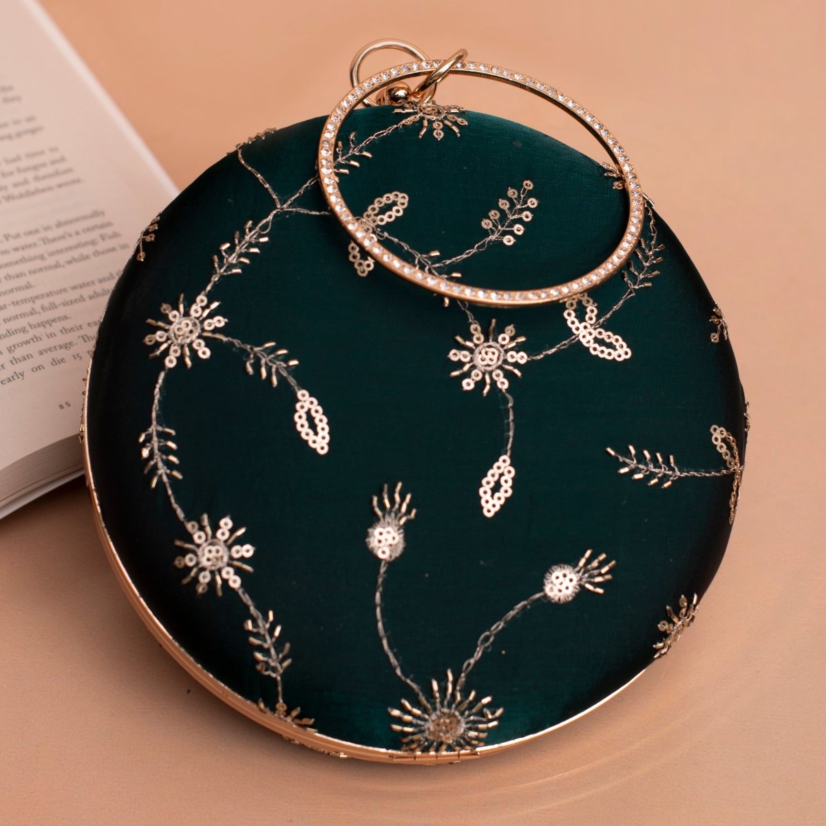 Artklim Dark Green Minimal Sequins Embroidery Clutch