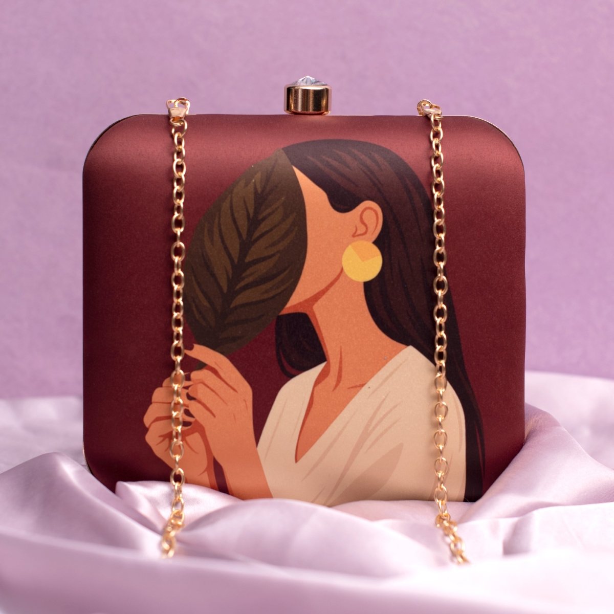 Artklim Dark Brown Based Asthetic Girl Portrait Printed Clutch
