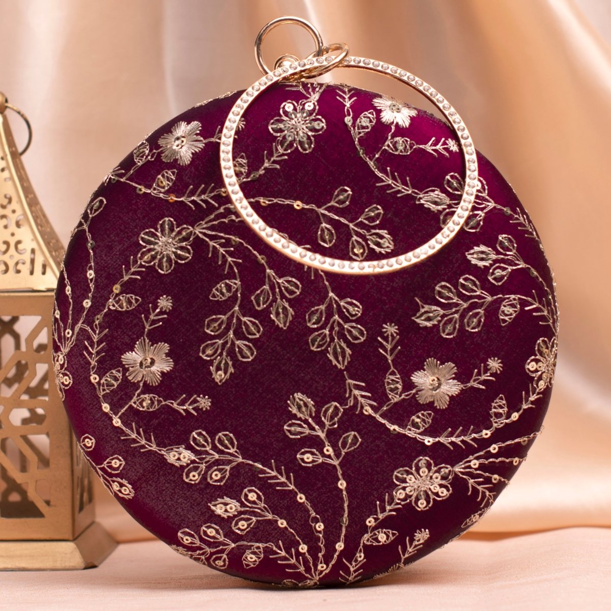 Artklim Wine Based Sequins Embroidery Clutch
