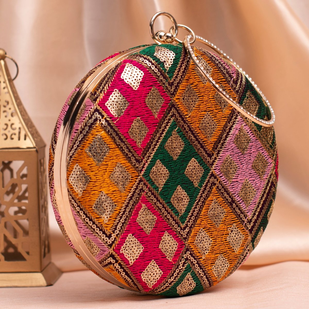 Artklim Mutlicolored Threadwork And Sequins Embroidery Clutch