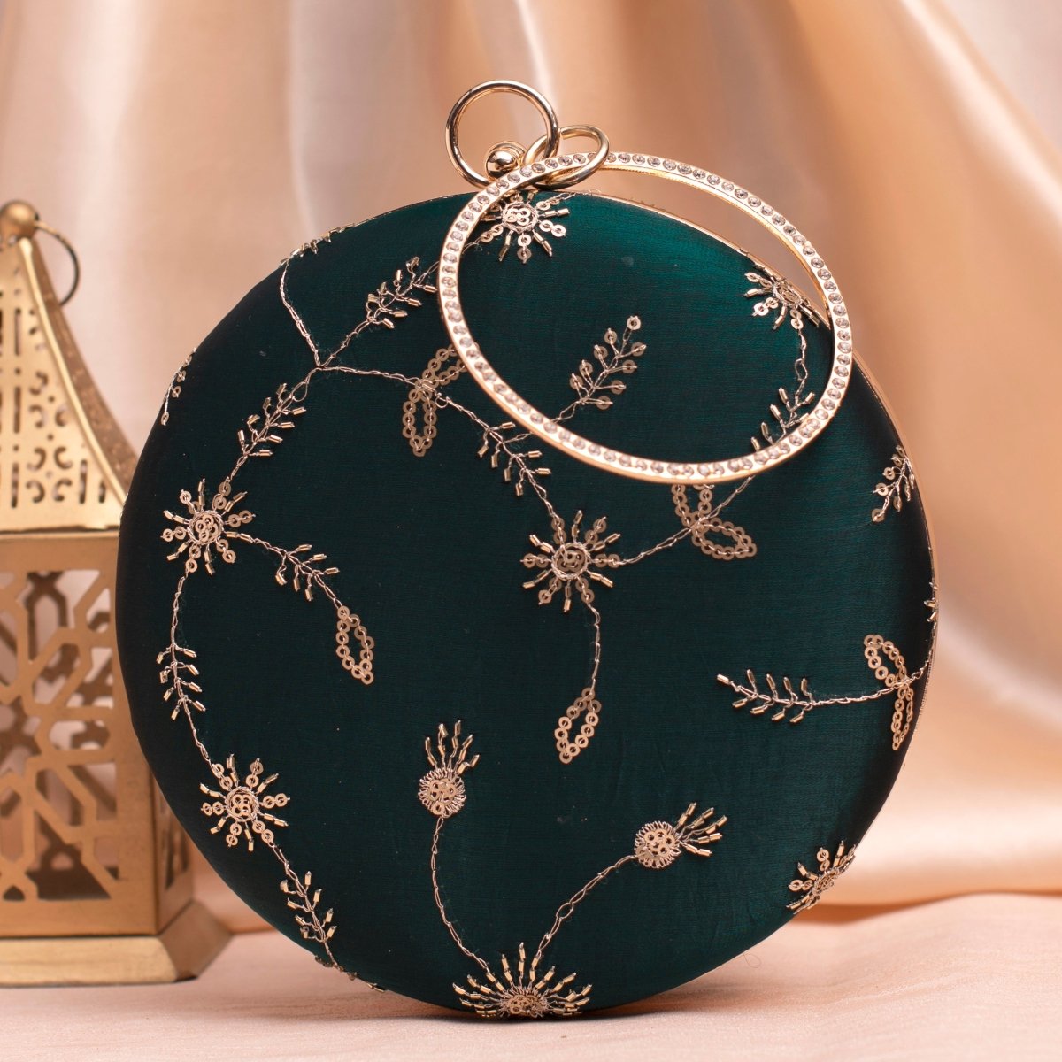 Artklim Dark Green Minimal Sequins Embroidery Clutch