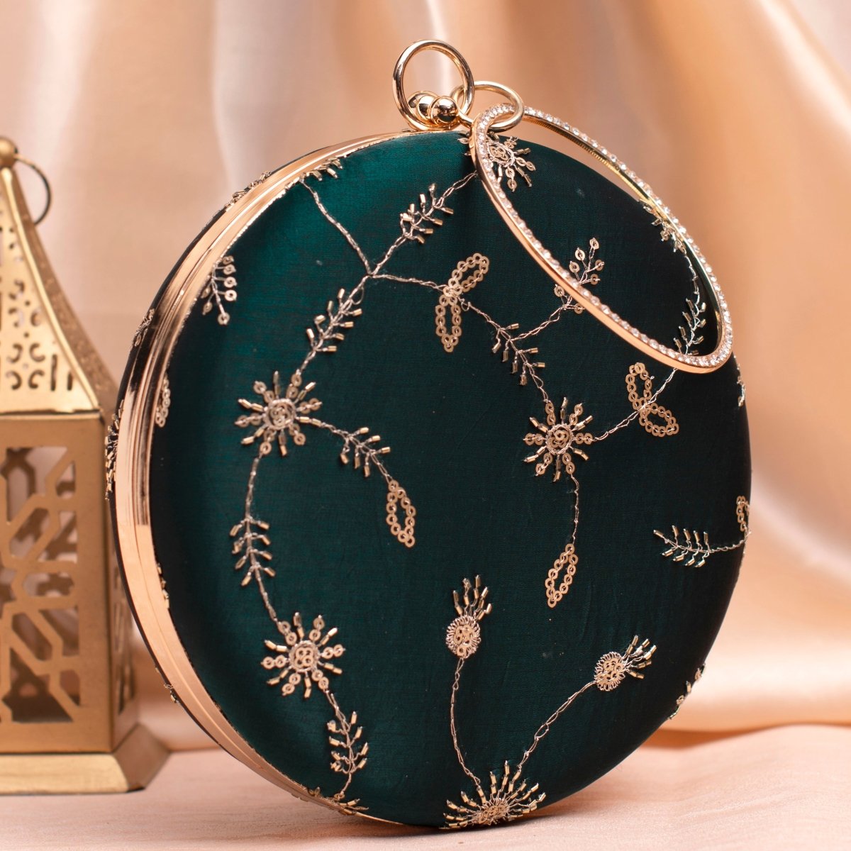 Artklim Dark Green Minimal Sequins Embroidery Clutch