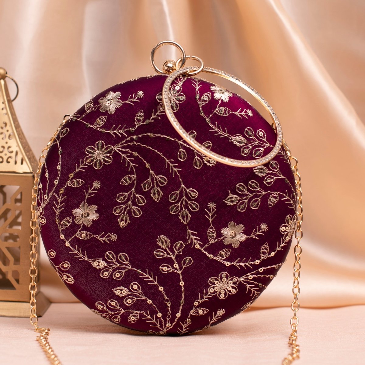 Artklim Wine Based Sequins Embroidery Clutch