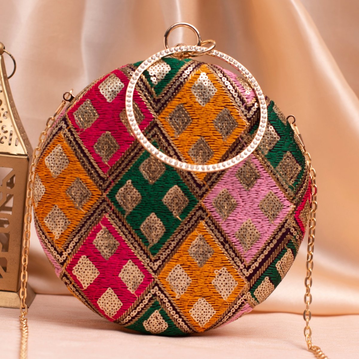 Artklim Mutlicolored Threadwork And Sequins Embroidery Clutch