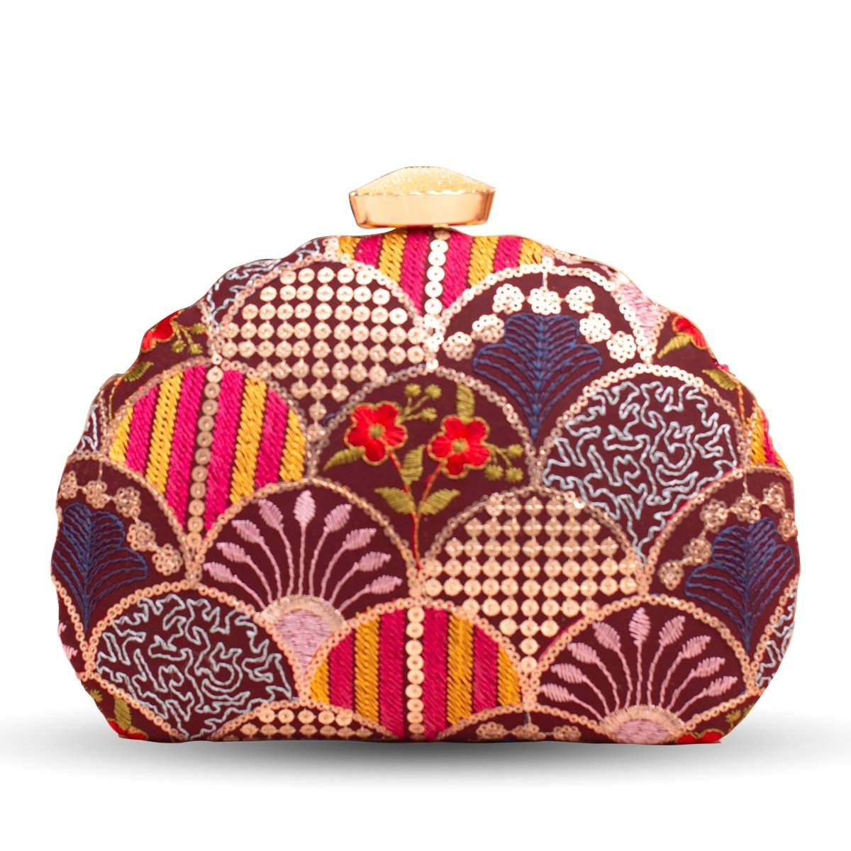 Artklim Wine Base Multicolored Sequins Embroidery Clutch