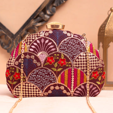 Artklim Wine Based Multicolored Sequins Embroidery Clutch