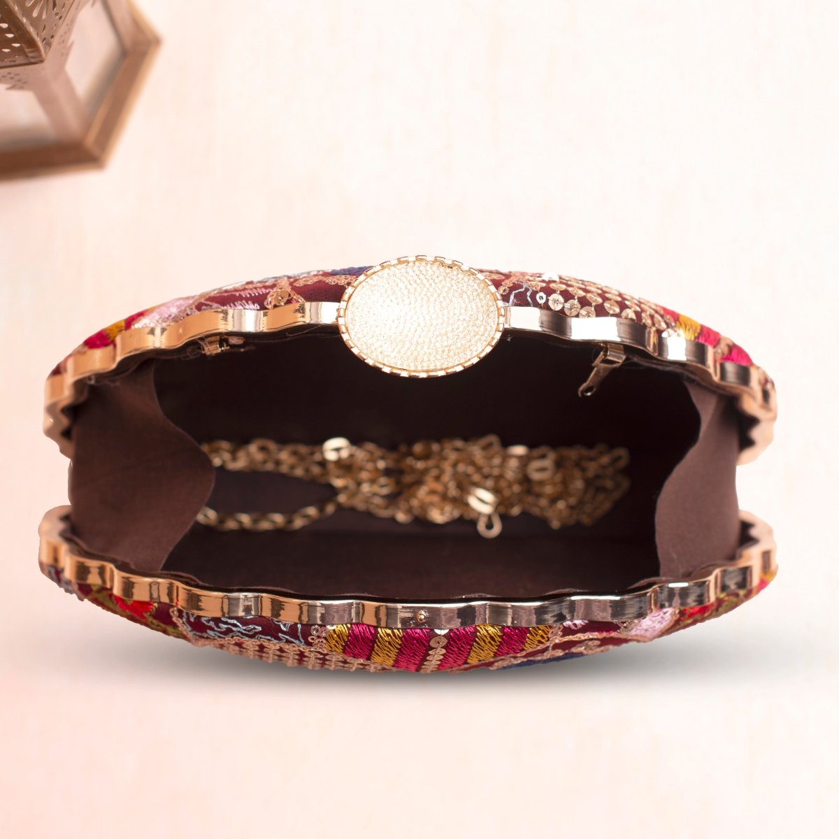 Artklim Wine Base Multicolored Sequins Embroidery Clutch